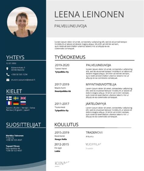 hyvä cv|Ansioluettelomalli tai CV